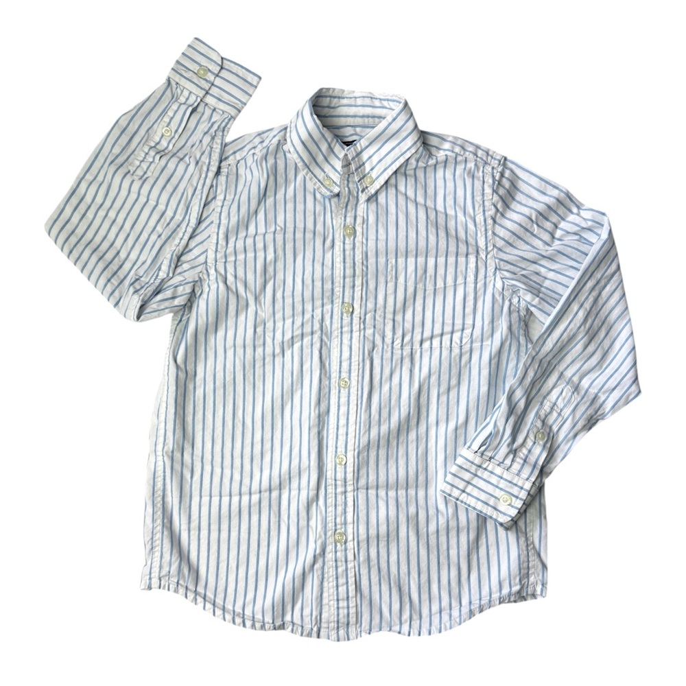 E•Land Striped Cotton Button Shirt Long Sleeve White Blue 8